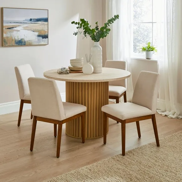 Lucin Travertine Effect 4 Seater Round Dining Table 1
