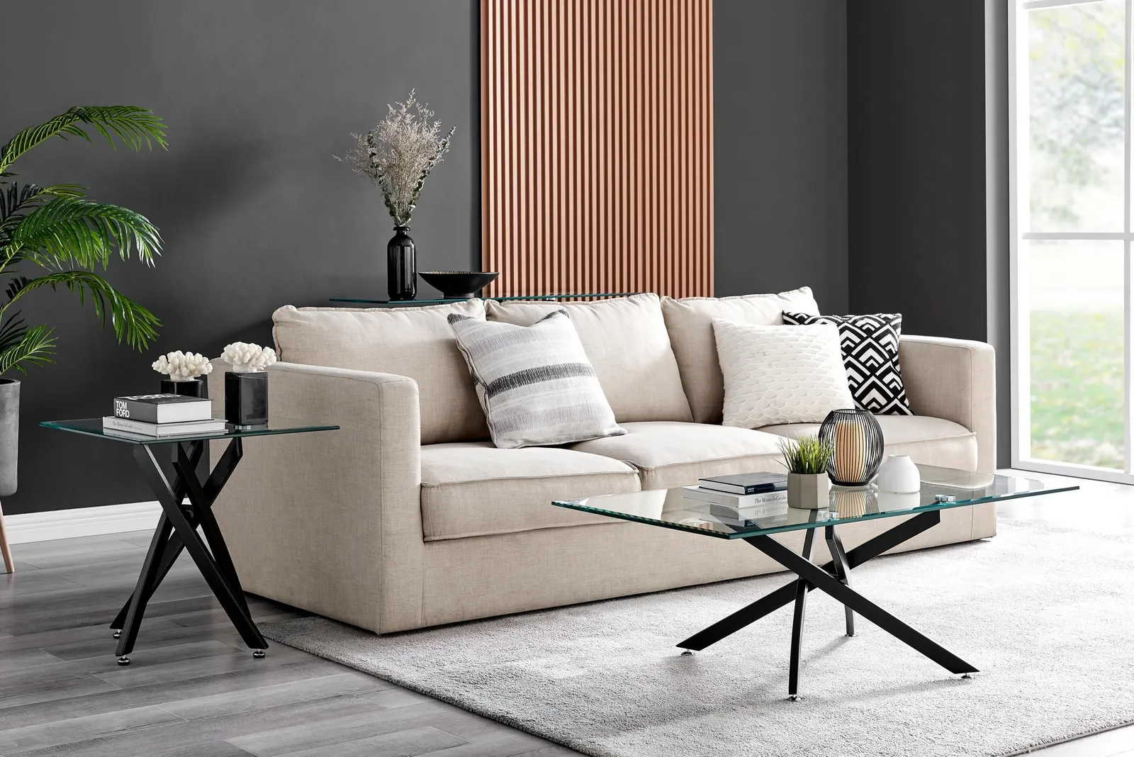 FurnitureboxUK Leonardo Rectangular Glass Coffee Table with Metal Angled Starburst Legs for Modern Living Rooms in Black 3