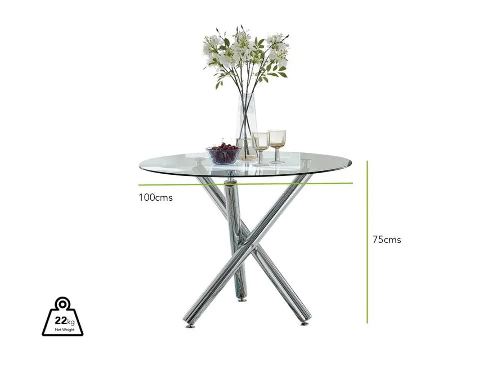 FurnitureboxUK Selina Round Glass & Silver Metal 4 Seater Dining Table 2