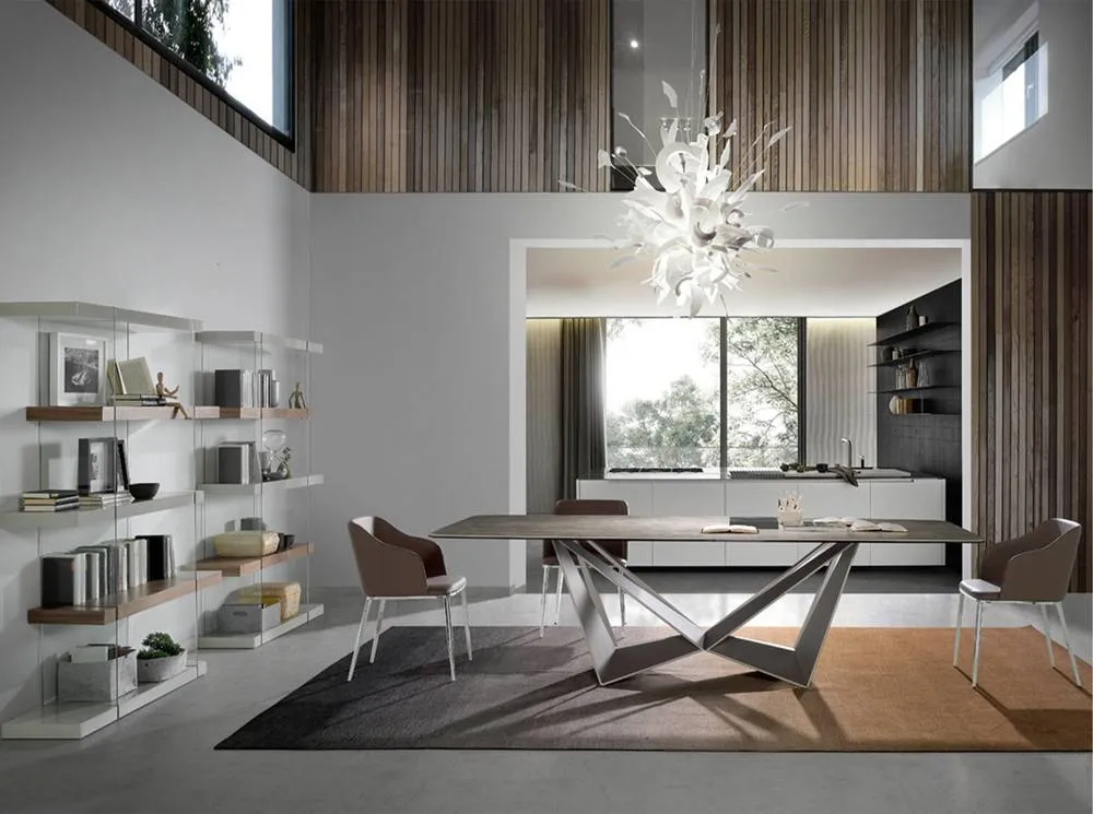 Angel Cerda Walnut & Glass Shelf with Pearl Grey Lacquered MDF 6
