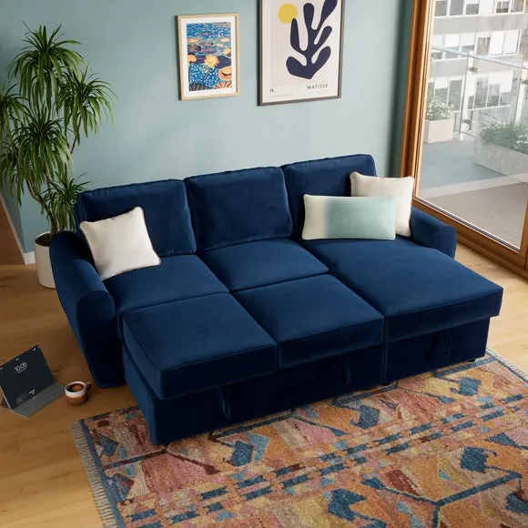 Layton Velvet Corner Trundle Storage Sofa Bed 4