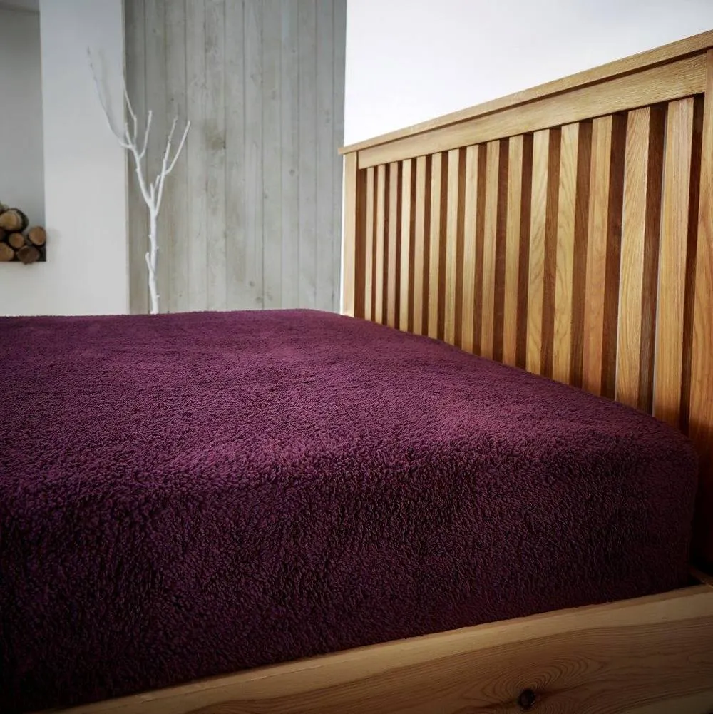Smart Living Luxury Teddy Plain Duvet Cover & Pillowcase Set in Aubergine 2