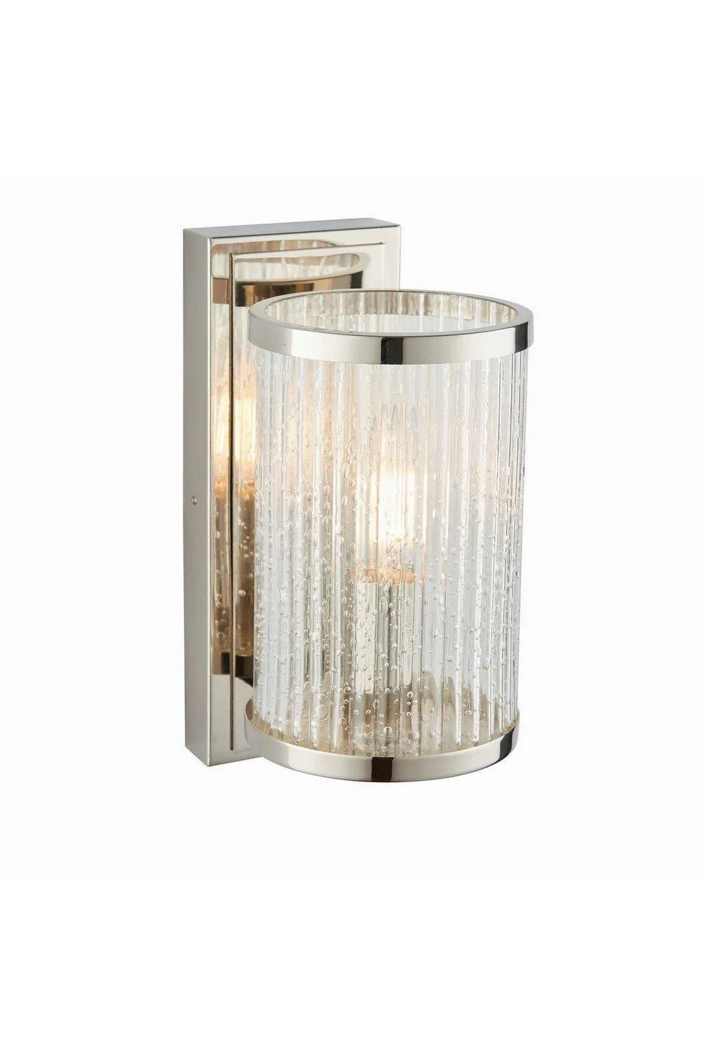 Netlighting Easton 1 Light Wall Bright Nickel Ribbed Glass With Bubbles E14 in Grey