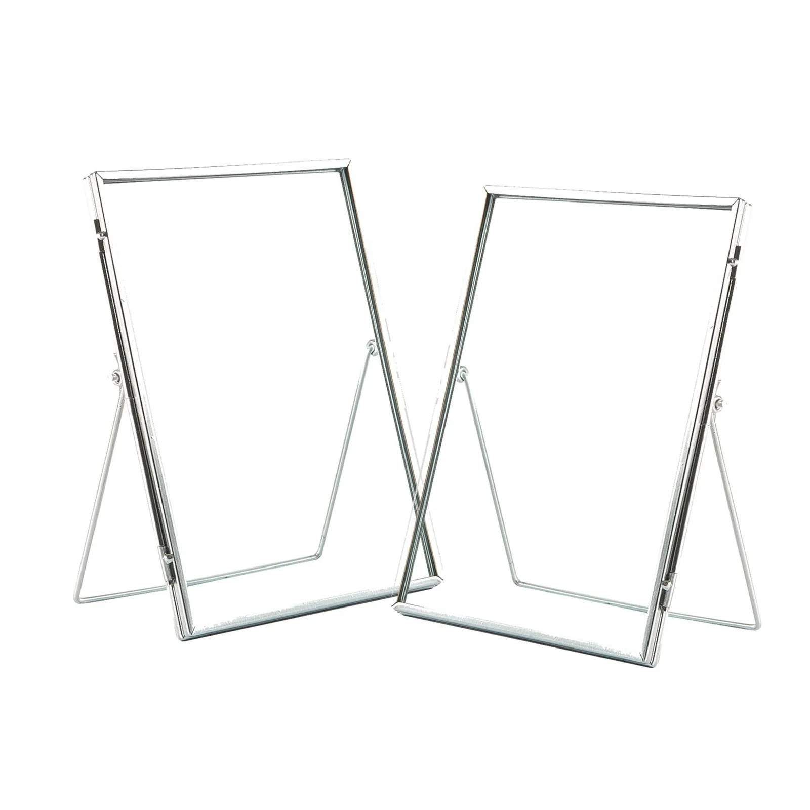 Nicola Spring 2x Standing Metal Photo Frames - 6" x 8" Picture Display Poster Frame in Silver