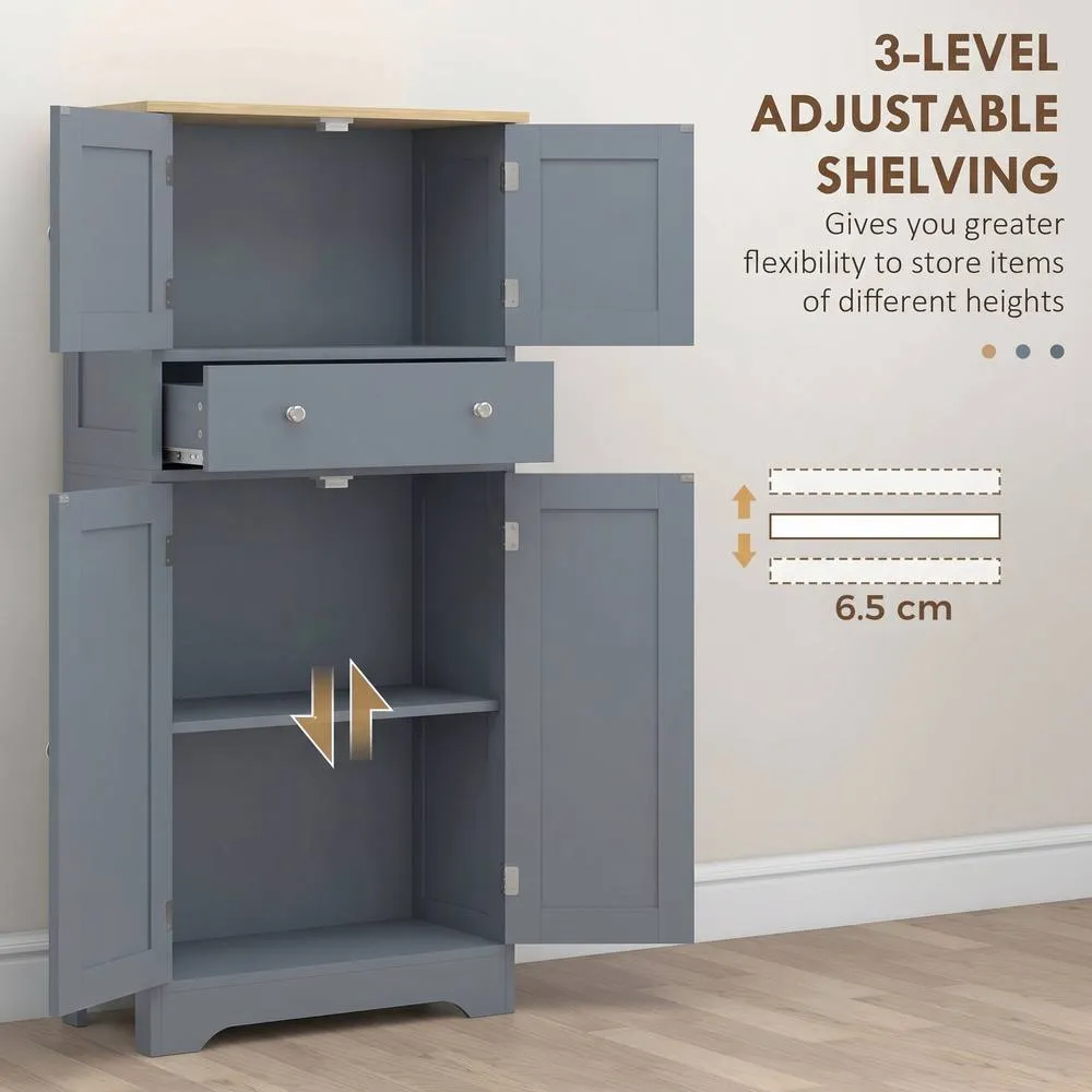 HOMCOM Modern Kitchen Cupboard with 4 Doors & Adjustable Shelf, Grey Blue 6