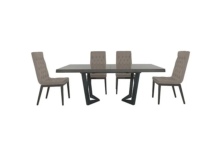 Palazzo 200cm Extending Dining Table in Silver Birch with 4 Capitonne Buttoned Chairs - Scarlet Taupe
