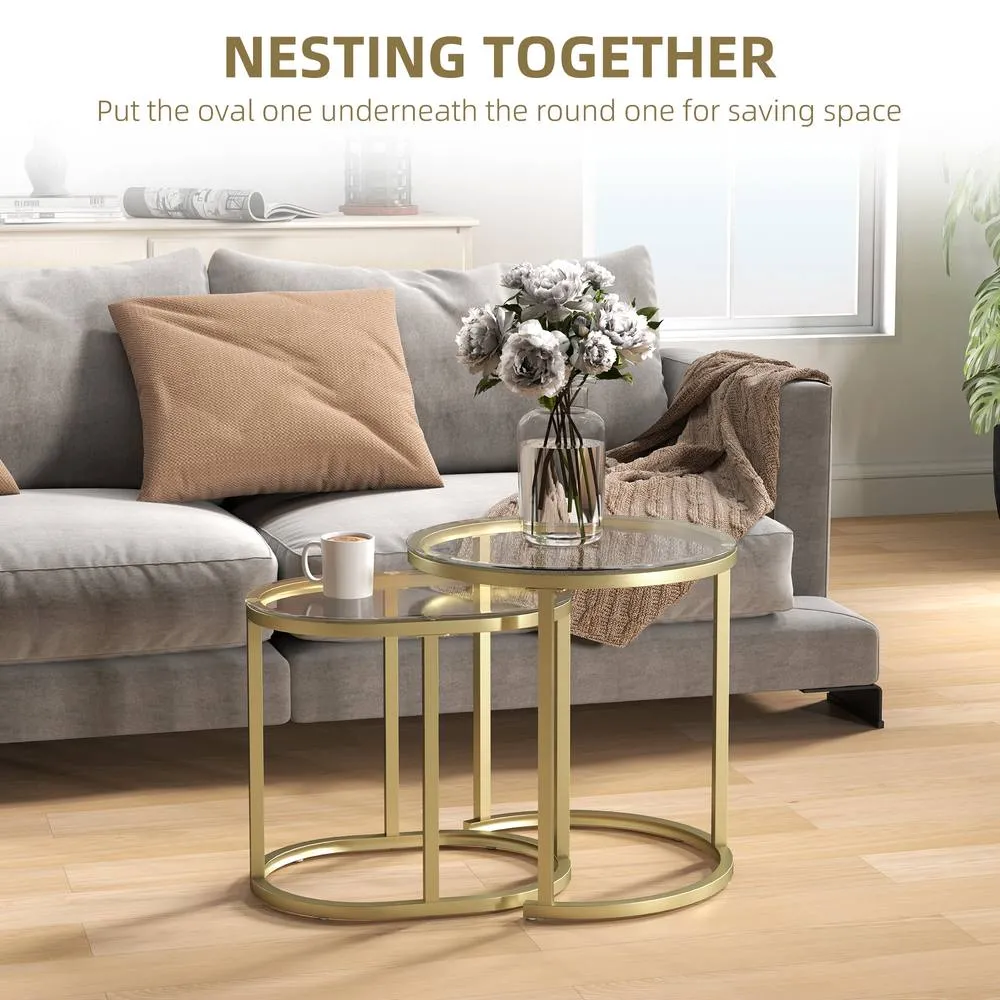 HOMCOM 2 Pcs Modern Coffee Table with Tempered Glass Side Tables Clear 4