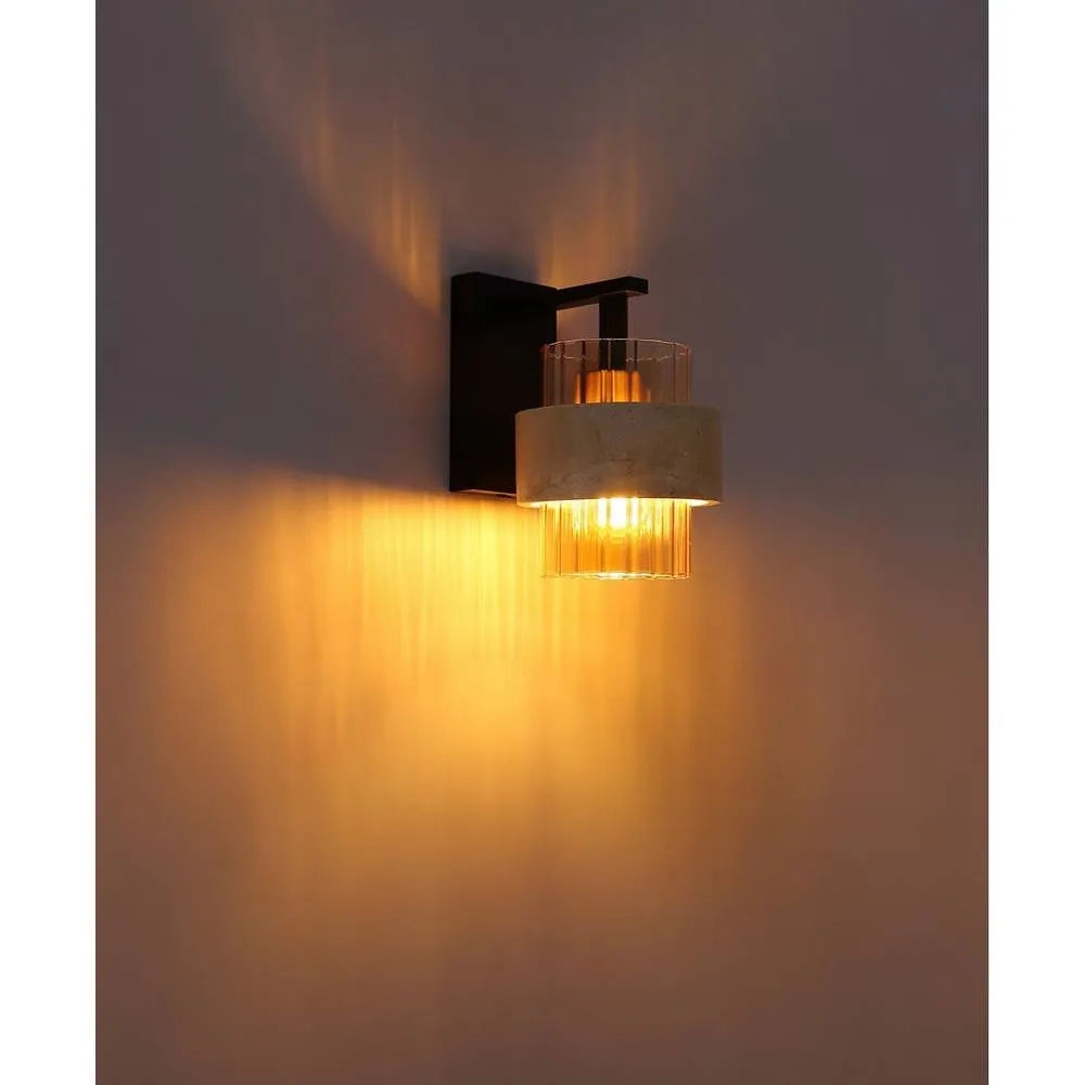 Netlighting Daren Wall Lamp Matt Black Amber Glass Shade E27 5