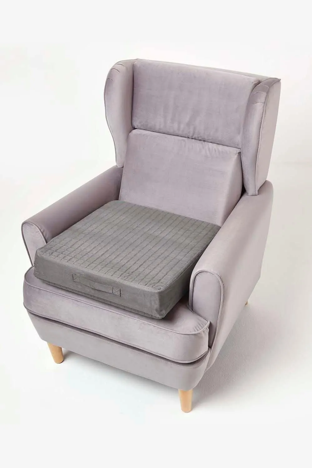Homescapes Quilted Polyester Armchair Booster Cushion Cover in Grey 6