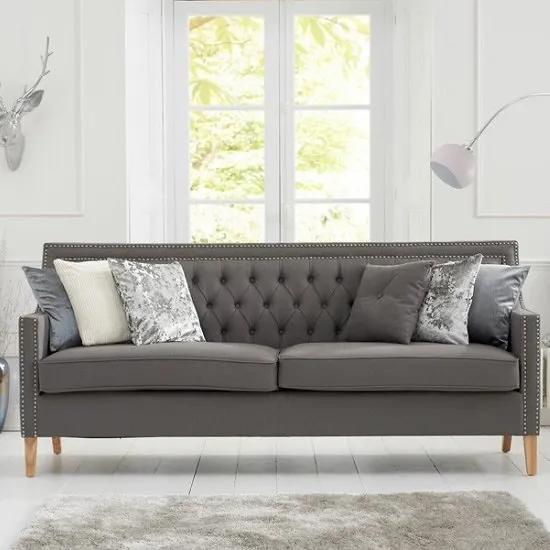 Ballark Fabric 3 Seater Sofa In Grey And Natural Ash Legs