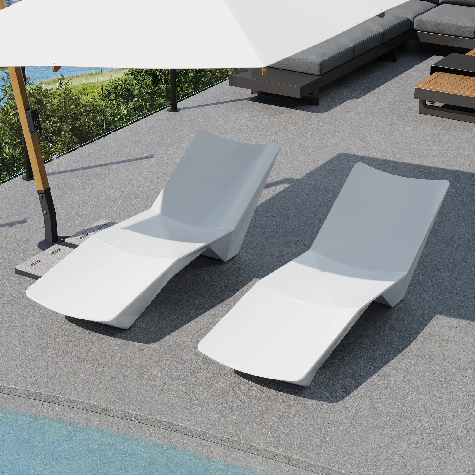 Outdoor Weather-Resistant Pool Chaise Lounge Set of 2