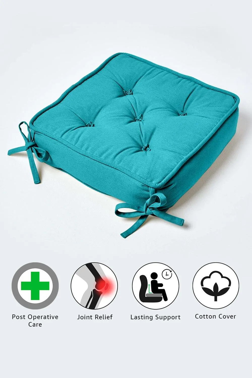 Homescapes Cotton Dining Chair Booster Cushion in Teal 5