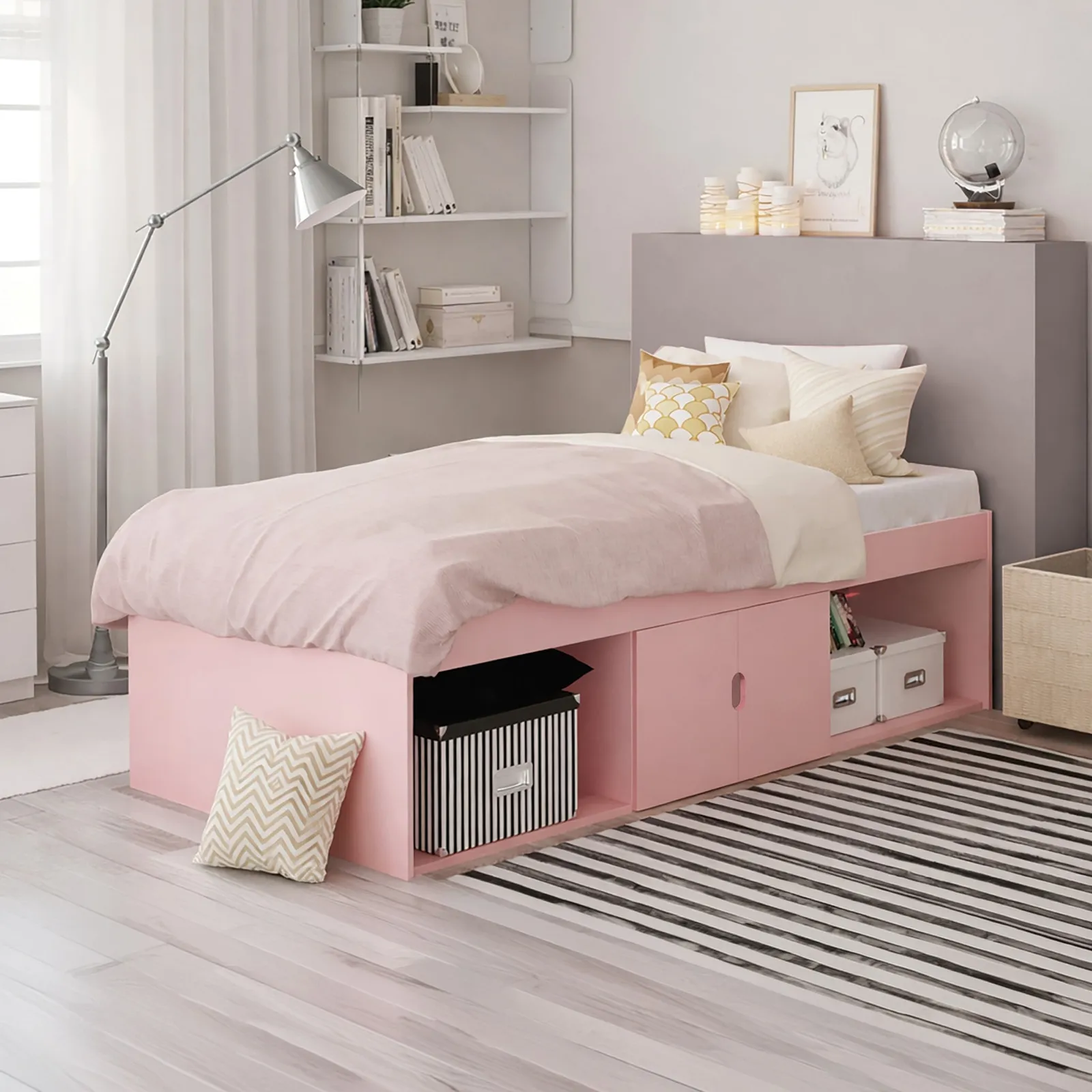 Arctic - Single - Kids Cabin Storage Bed - Pink - Wood - 3ft - Happy Beds 1