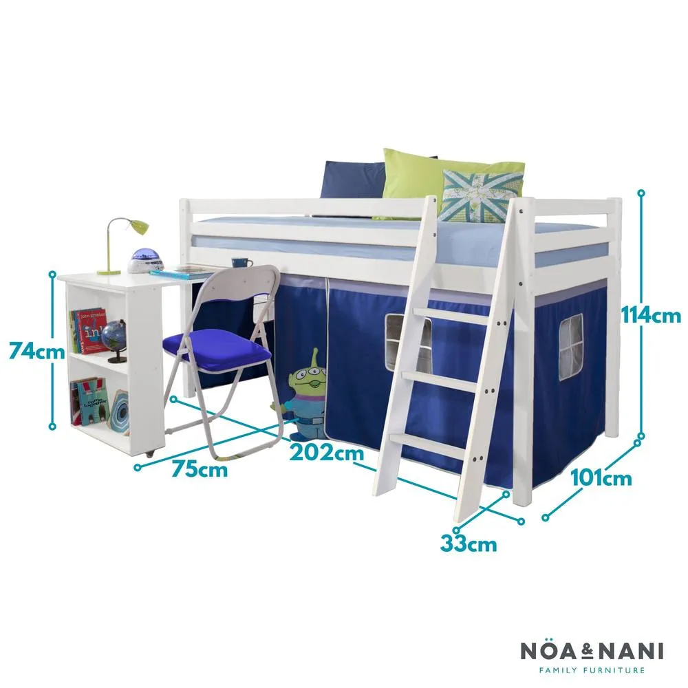 Nöa and Nani Moro Cabin Bed Midsleeper with Pullout Desk & Blue Tent in White 4