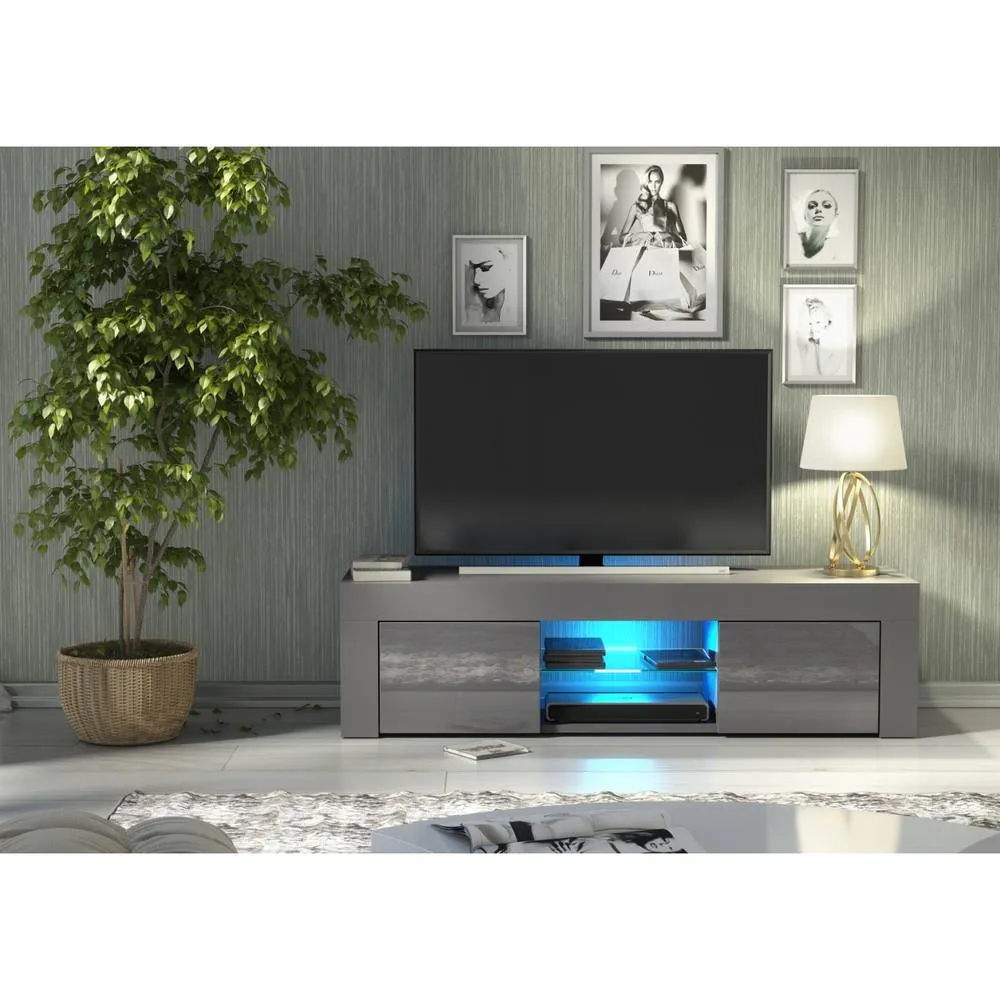 Creative Furniture Loom TV Unit 130cm - Dark Grey with Gloss Doors & LED Lights 2