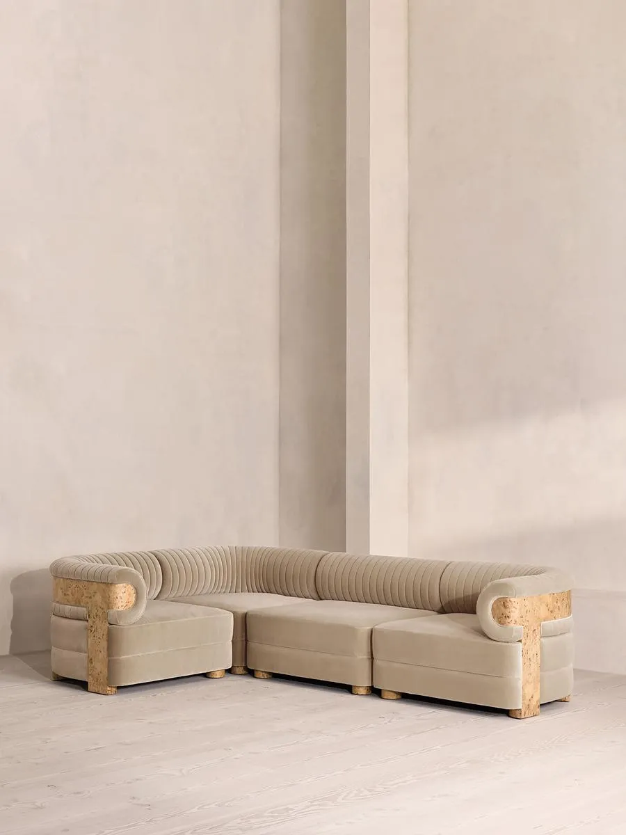 Caleb Modular Sofa, L-Shape Sofa, Velvet, Oyster, Blonde Burl
