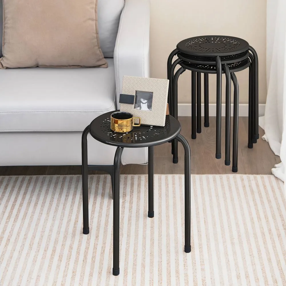 Costway Set of 6 Metal Stacking Stools Round Nesting Bar Stool with X-shape Connection in Black 3