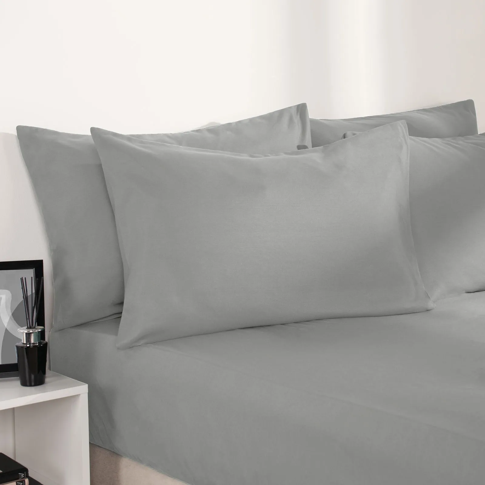 OHS Plain Dyed Non-Iron Fitted Bed Sheet in Mid Grey | Size: Double Fitted