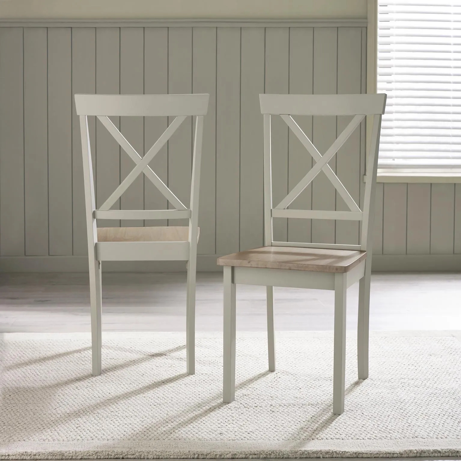 FurnitureboxUK Millford x2 Solid Wood Crossback Dining Chairs in Light Grey 2