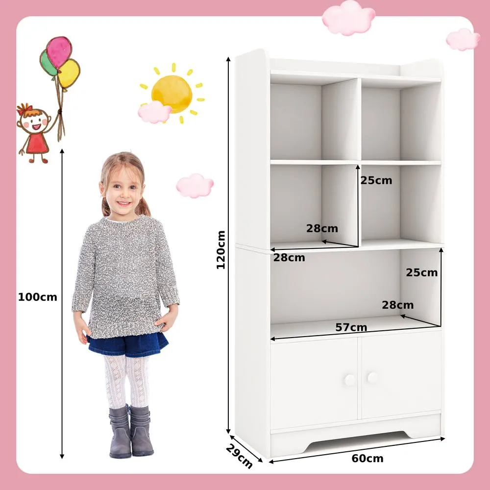 Costway 120cm Wooden Bookcase 4-Tier Bookshelf Freestanding Storage Cabinet Display Organizer in White 2