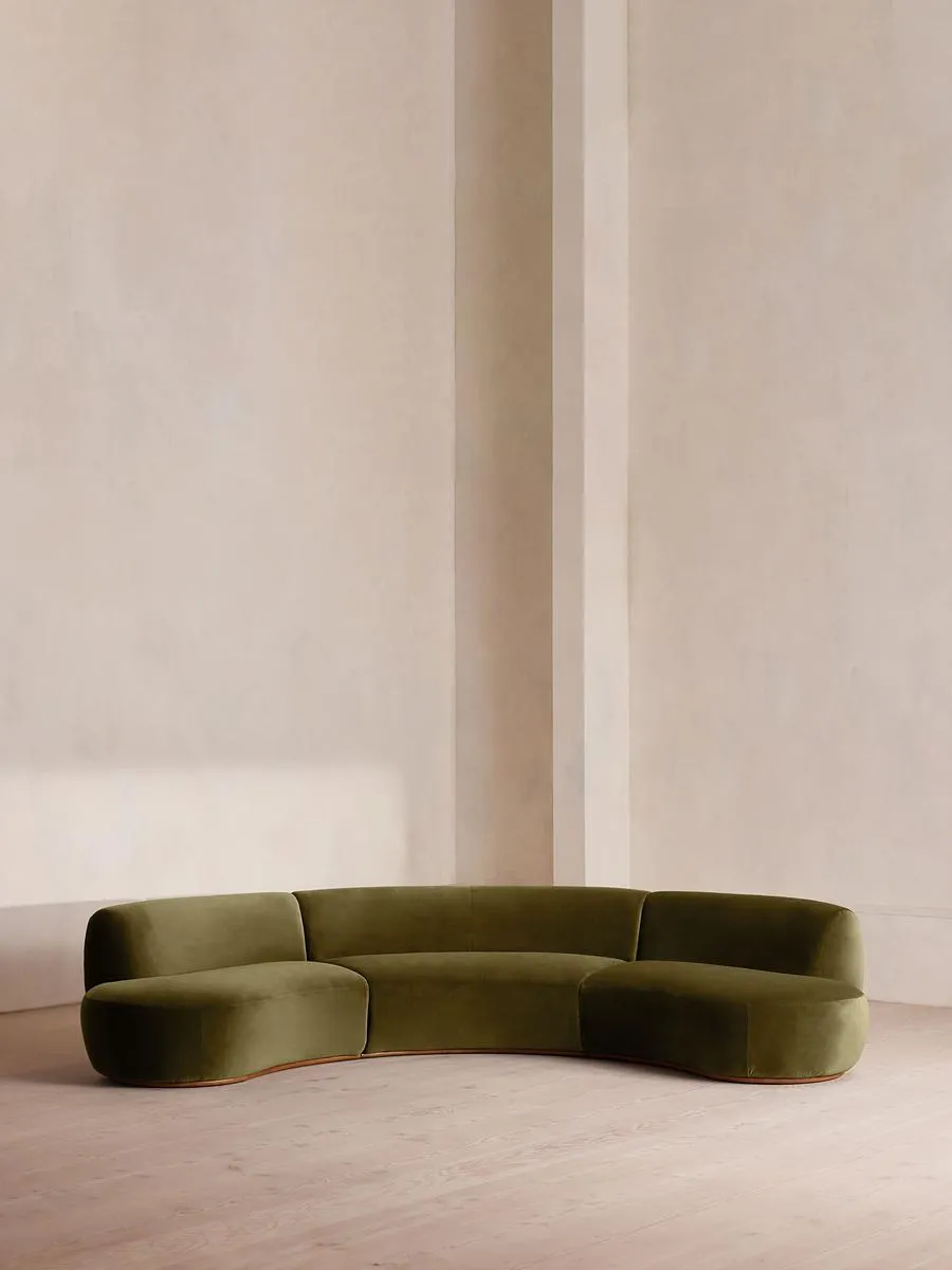 Aline Serpentine Modular Sofa, Four Seater, Olive Velvet