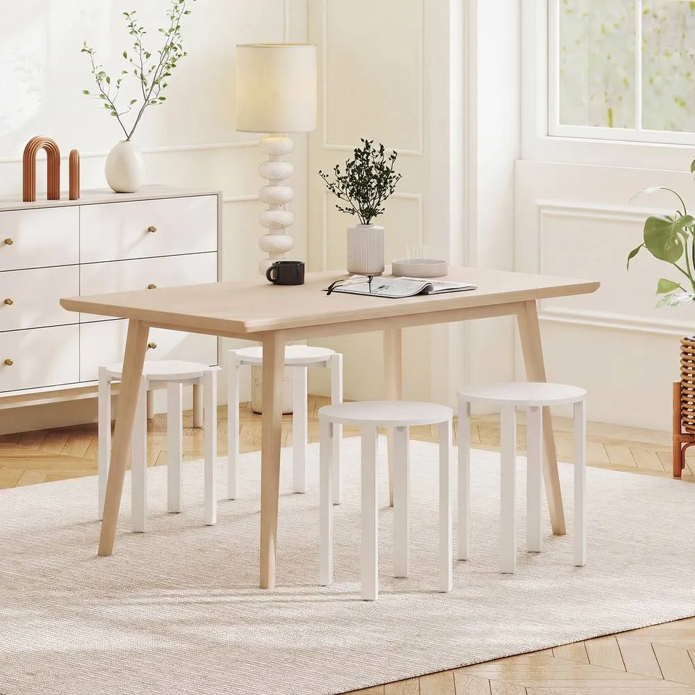 Costway 4PCS Stackable Stools w/ Rolling Base Wooden Nesting Dining Chair in White 4