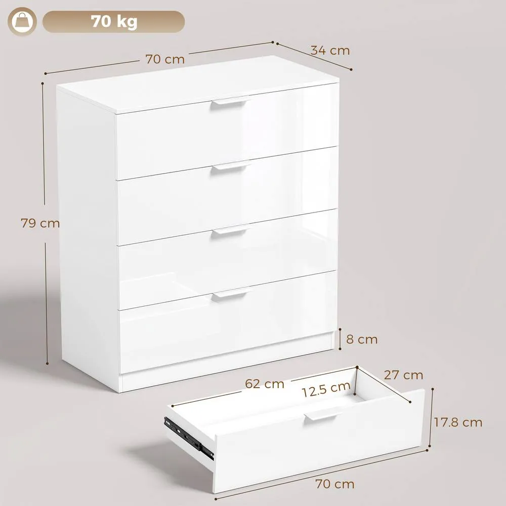 HOMCOM High Gloss 4-Drawer Chest of Drawers with Smooth Runners, White 3