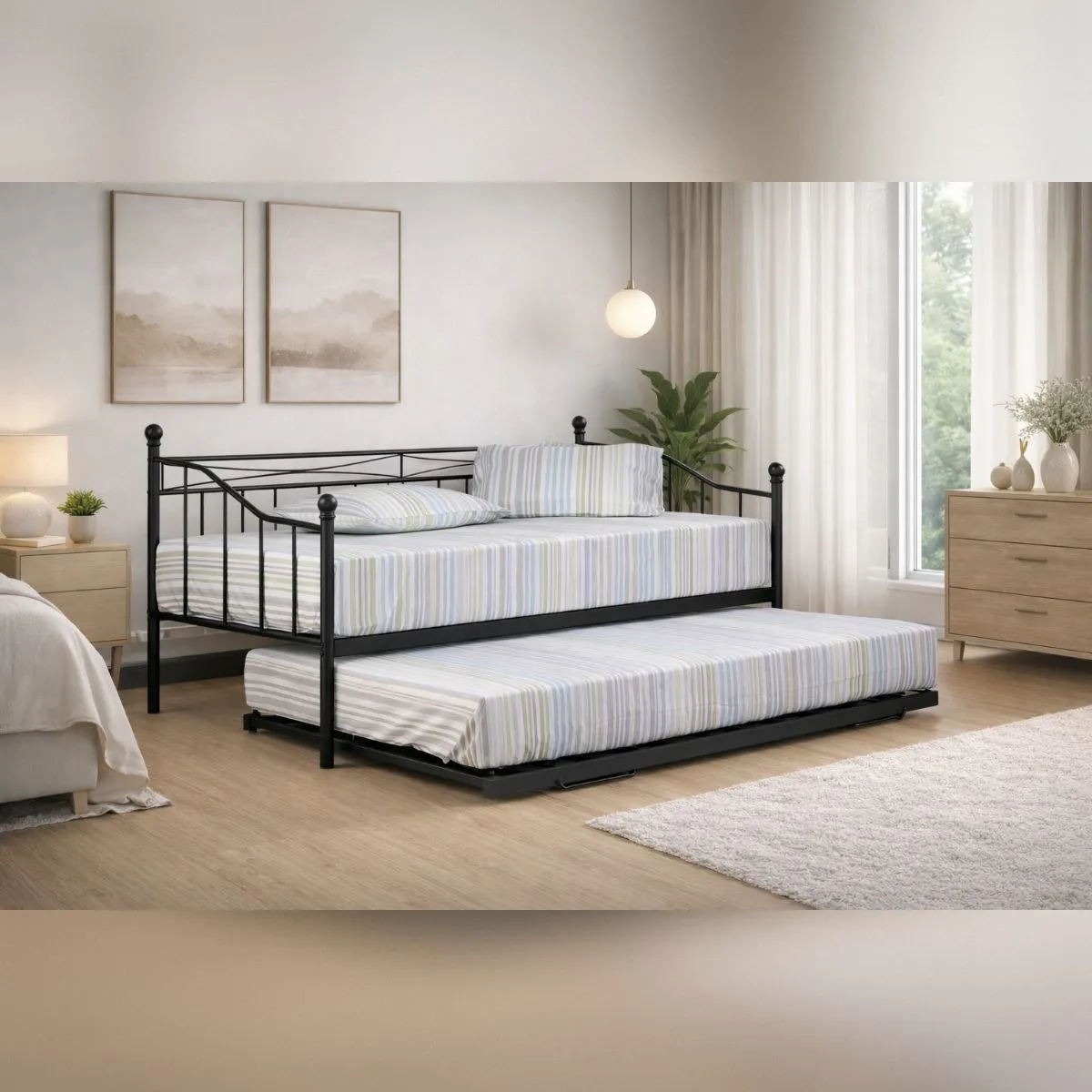 Comfy Living Ltd Metal Daybed With Trundle in Black