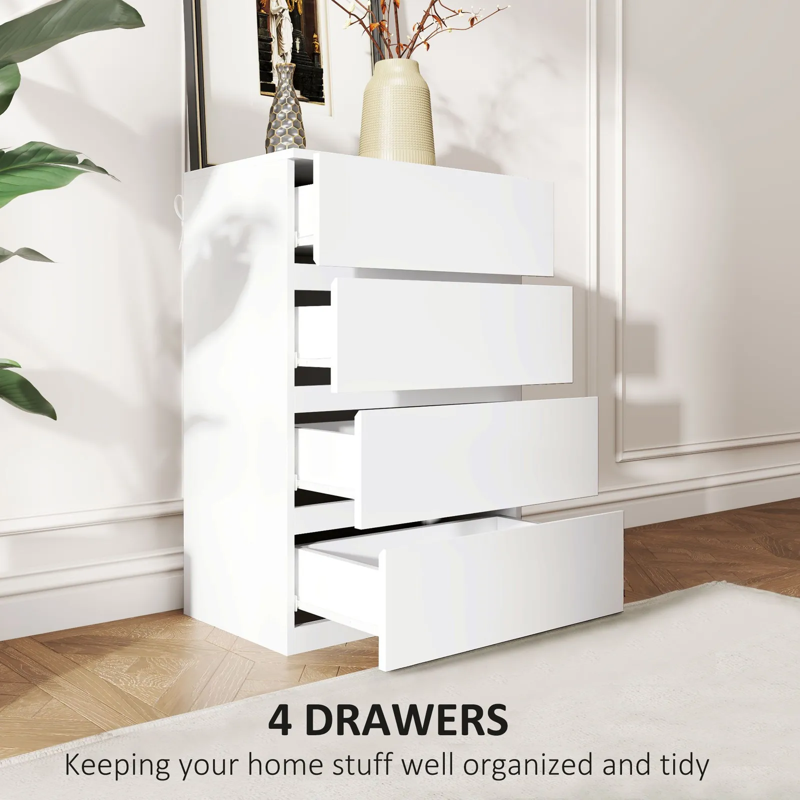 HOMCOM Bedroom Chest of Drawers, 4 Drawers Dresser, Drawer Unit in White 4