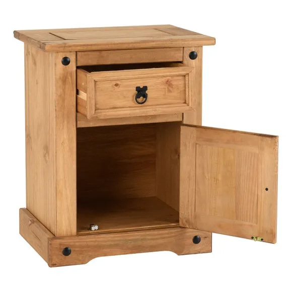 Corona 1 Drawer & 1 Door Bedside Table, Pine 4