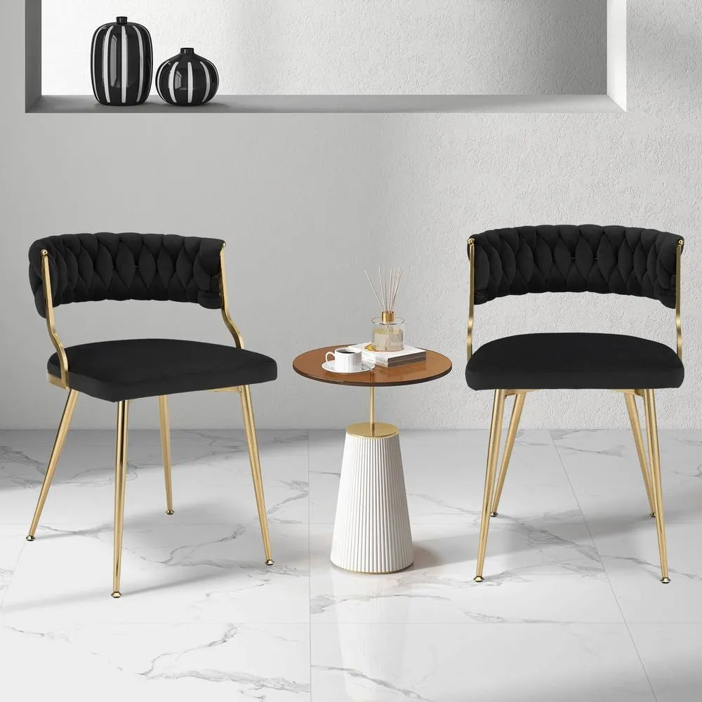Costway 2PCS Dining Chairs Upholstered Armless Velvet Accent Chair Woven Back in Black 2