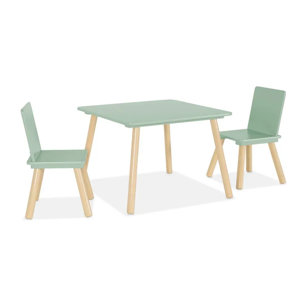sweeek Children's square table with 2 chairs pine legs in Green 2