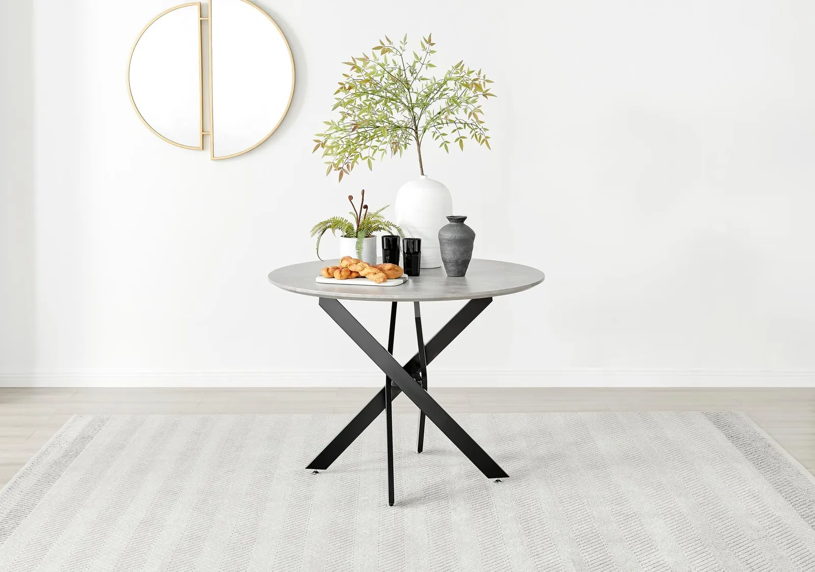 FurnitureboxUK Novara 100cm Round 4-Seater Dining Table With Black Metal Legs in Grey 2