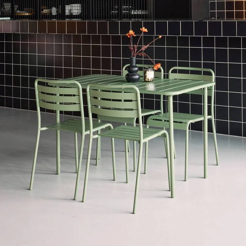 sweeek 4-seater rectangular steel garden table set with 4 chairs in Green 5