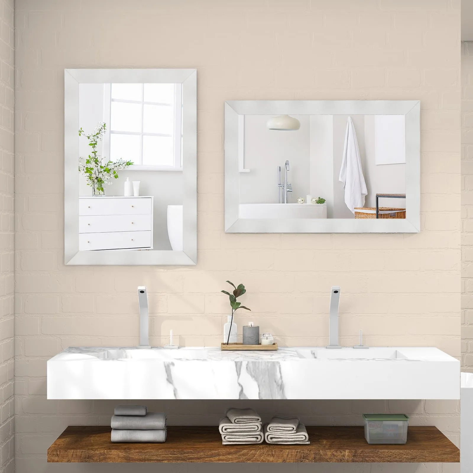 Costway Farmhouse Wall Mirror 106CM x71CM Wood Vanity Wall Mirror in White 3