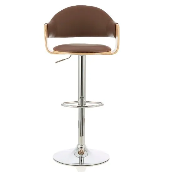 Emden Bar Stool In Oak And Beige PU With Chrome Base