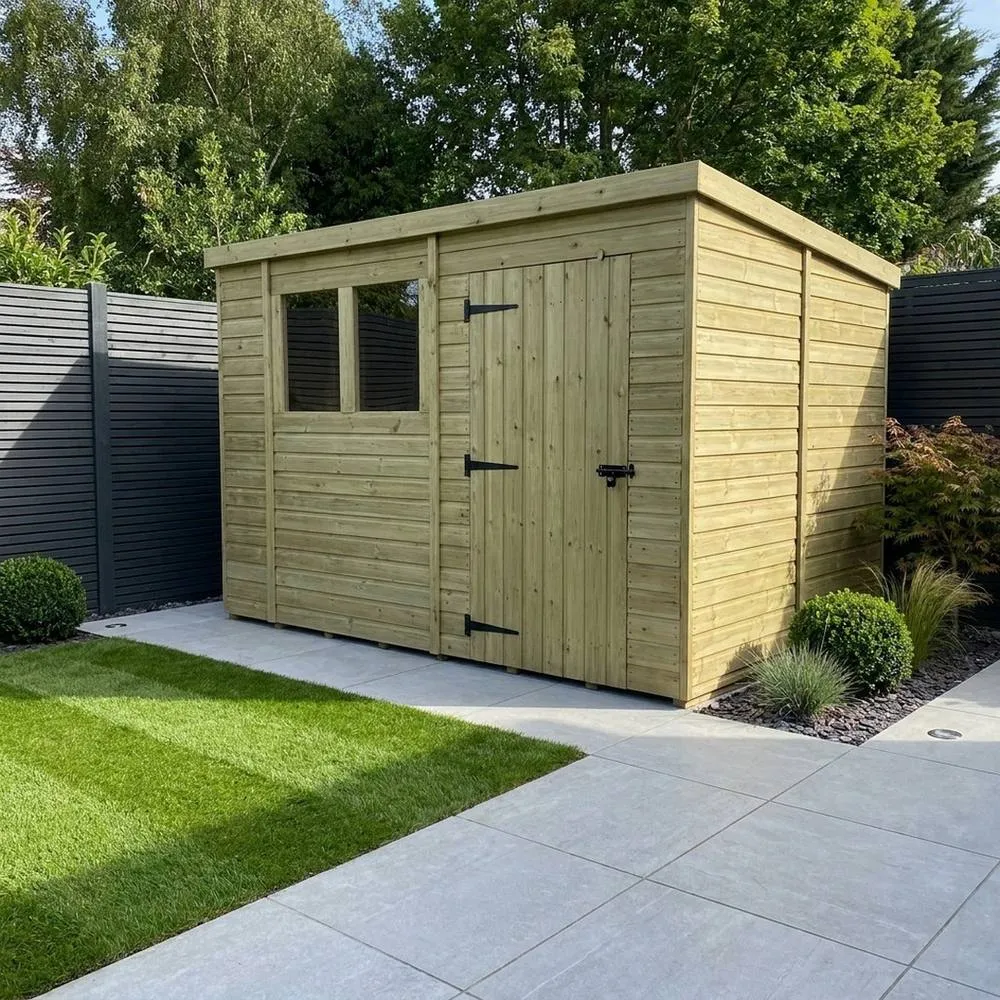 Buttercup Farm 13ft x 9ft Pent Garden Shed Single Door With Windows - Timber in Brown 2