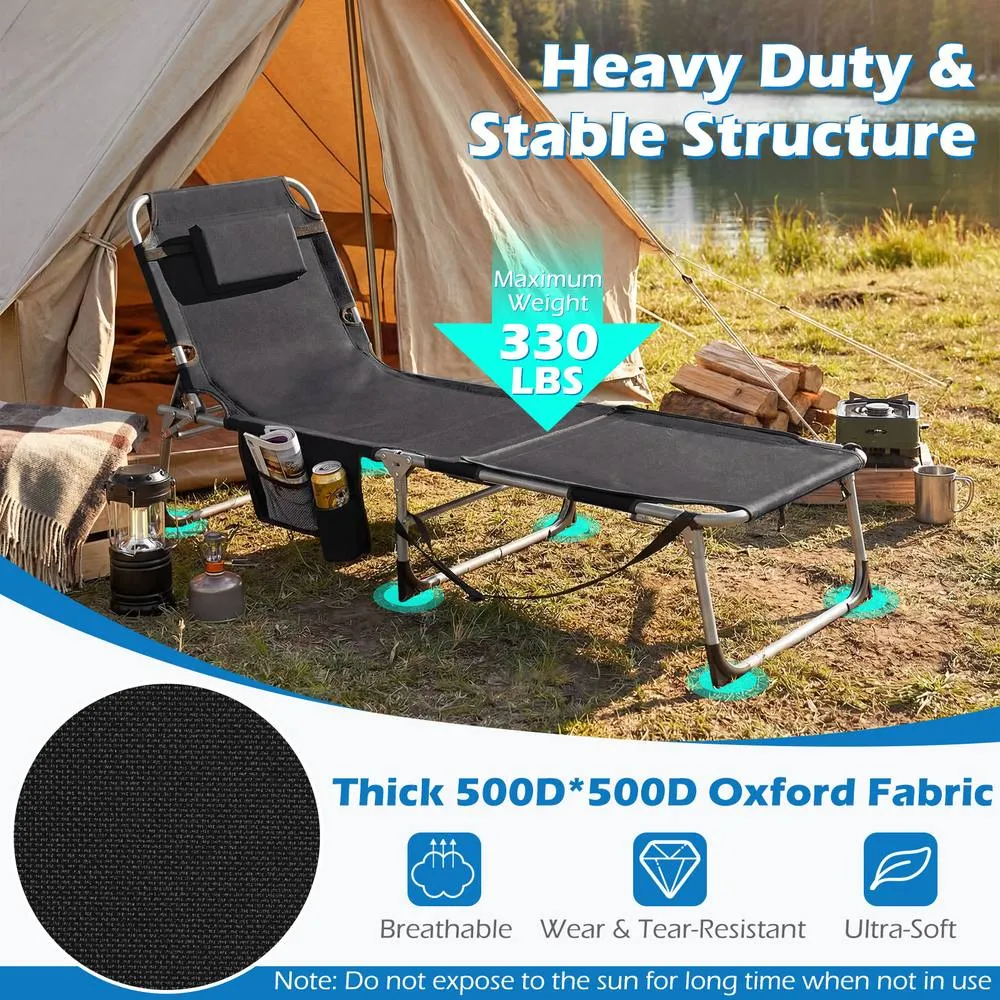 Costway Portable Sunbathing Chair with 4-Level Backrest in Black 4