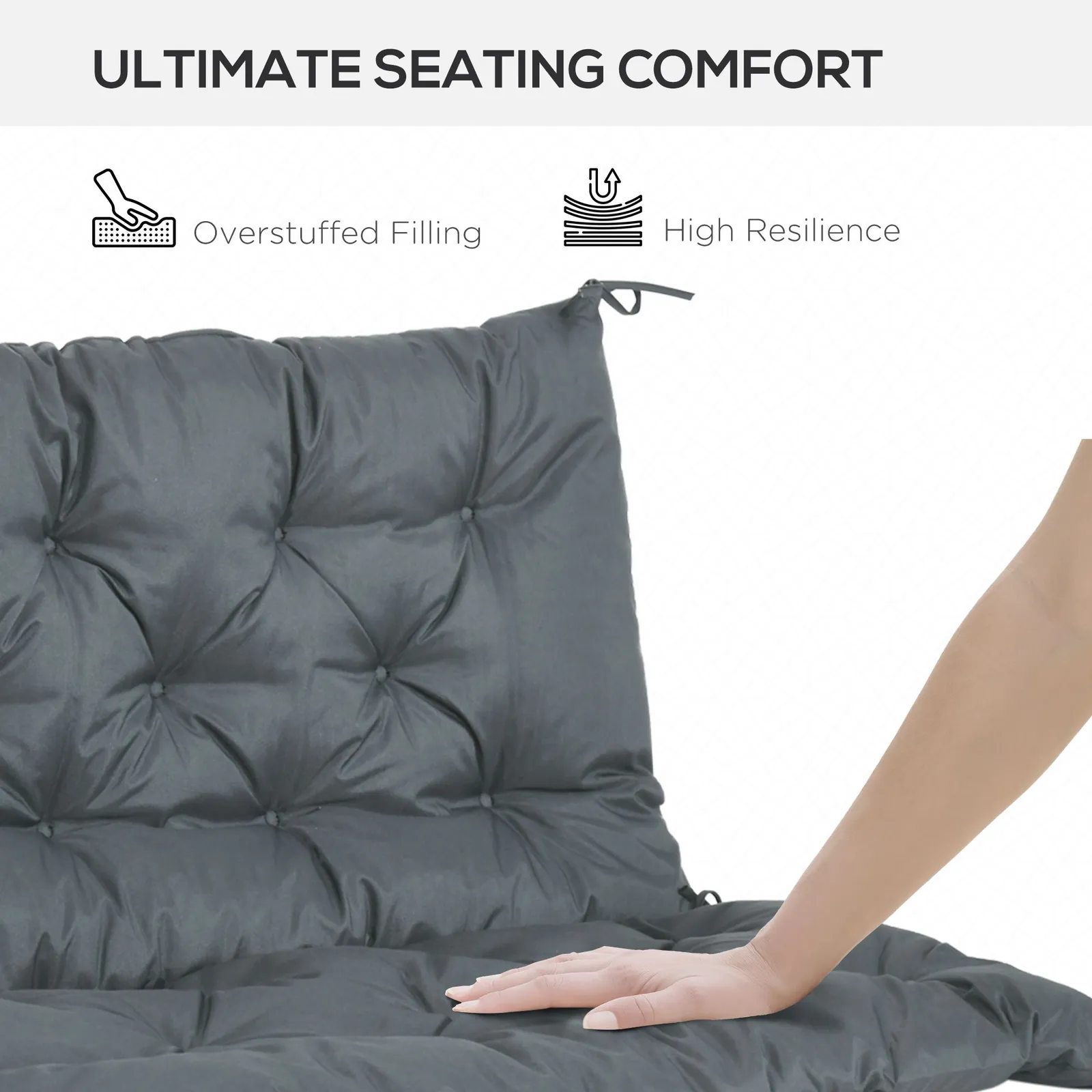 OUTSUNNY 2 Seater Garden Bench Cushion Outdoor Seat Pad with Ties in Dark Grey 5