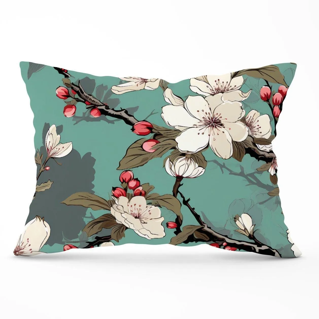 Warren Reed - Designer Pink Blossom Asian Design Cushions in Green
