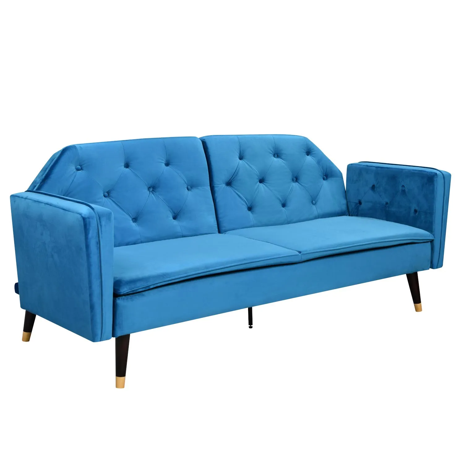 Comfy Living Ltd Plush Velvet Tufted Sofa Bed In Various Colours With Black & Gold Legs in Blue 4