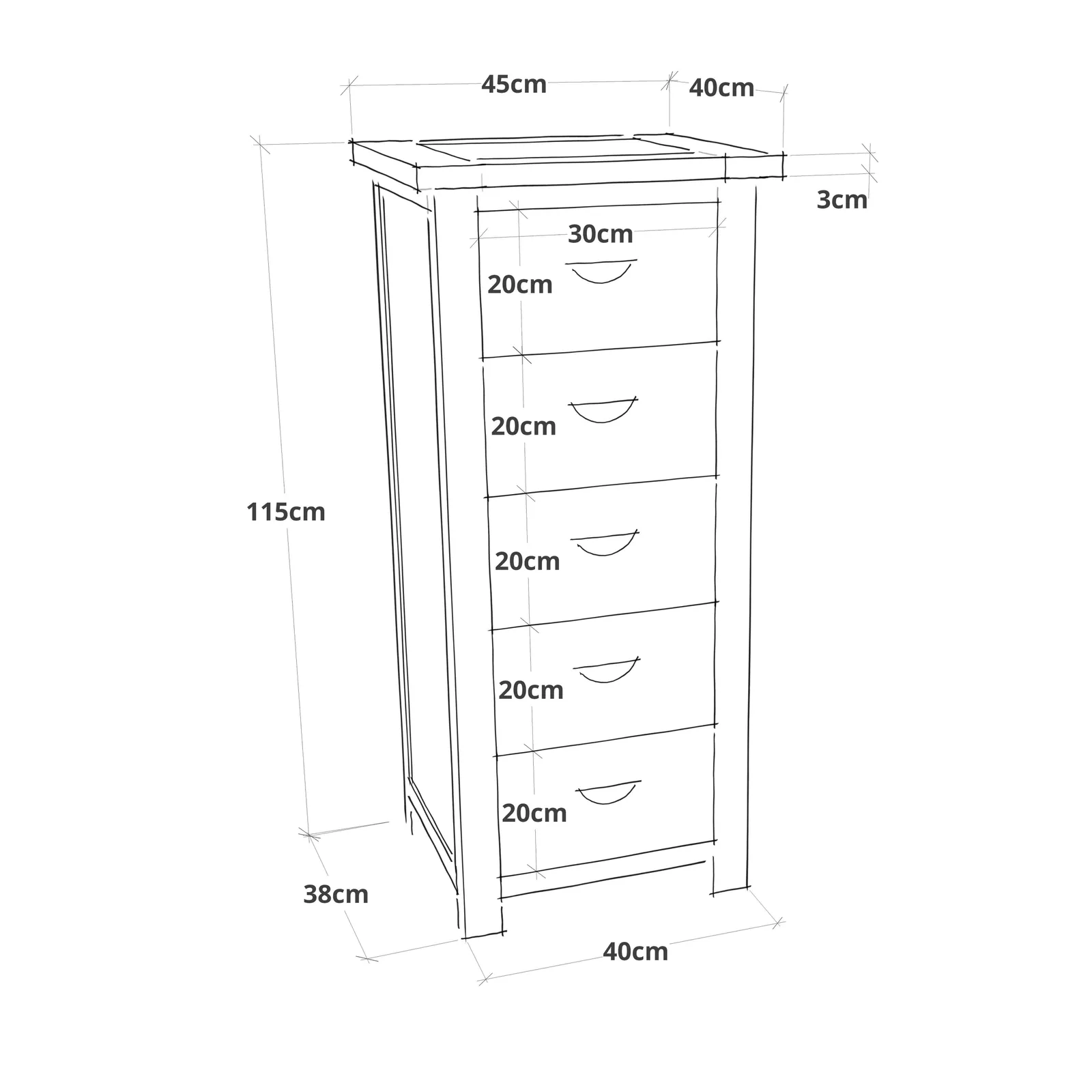 Cabinet Bits Lovere 5 Drawer Narrow Chest of Drawers Chrome Cup Handle in Off-White 2