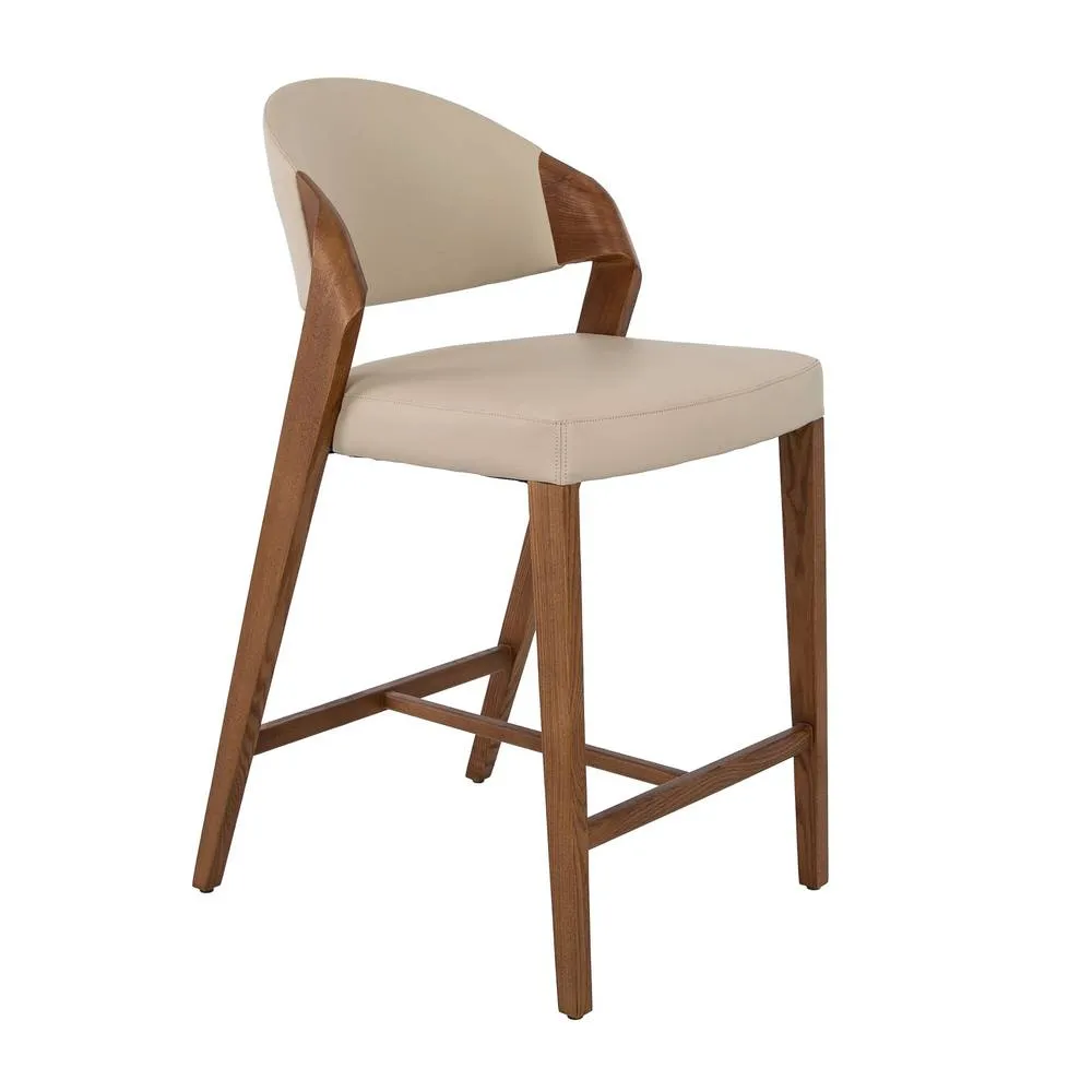 Angel Cerda Leatherette Stool with Walnut Legs in Beige