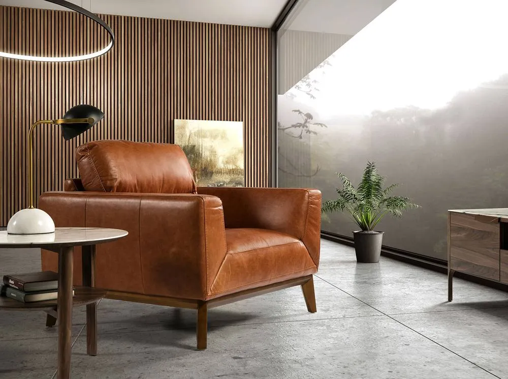 Angel Cerda Round side table in marble-effect glass & walnut in Brown 6