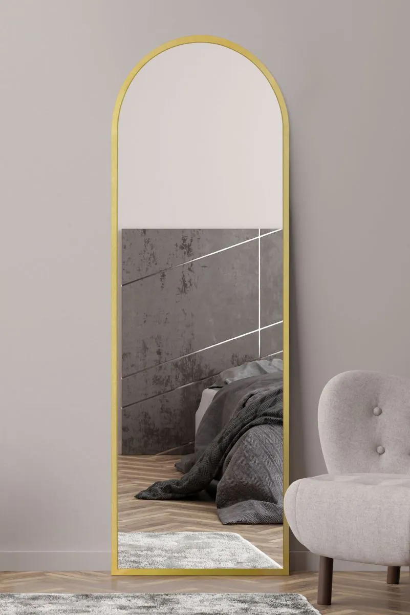 MirrorOutlet Gold Framed Arched Leaner/Wall Mirror 71" X 24" (180CM X 60CM)