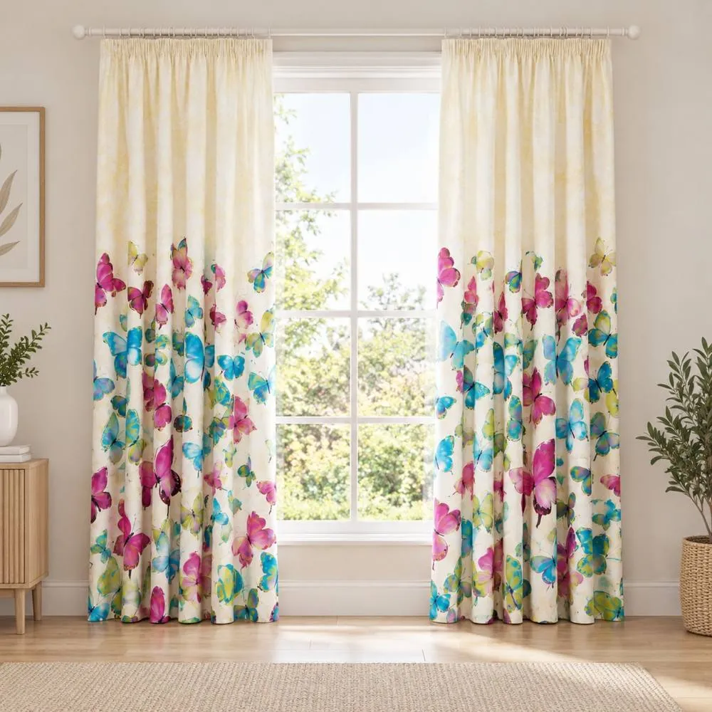 Smart Living Fashion Butterfly Curtains Pair with Tie Backs -Colourful Print
