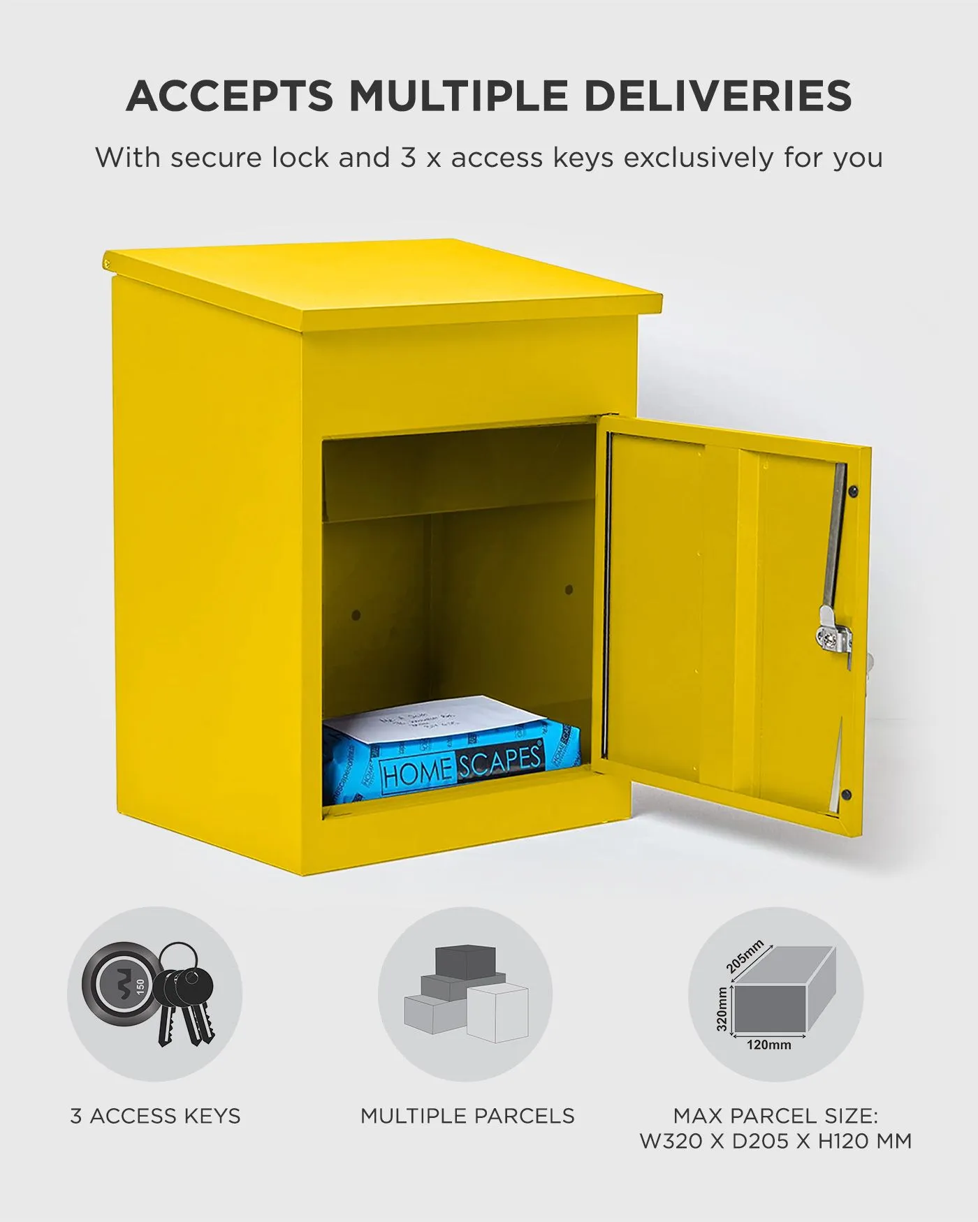Homescapes Smart Parcel Box® Medium Front Access Secure Delivery Box in Yellow 5