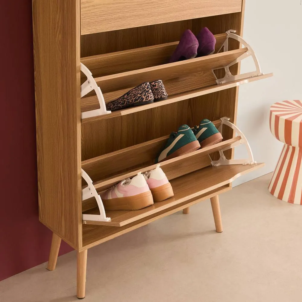 sweeek 3-door shoe cabinet with walnut wood effect in Beige 6