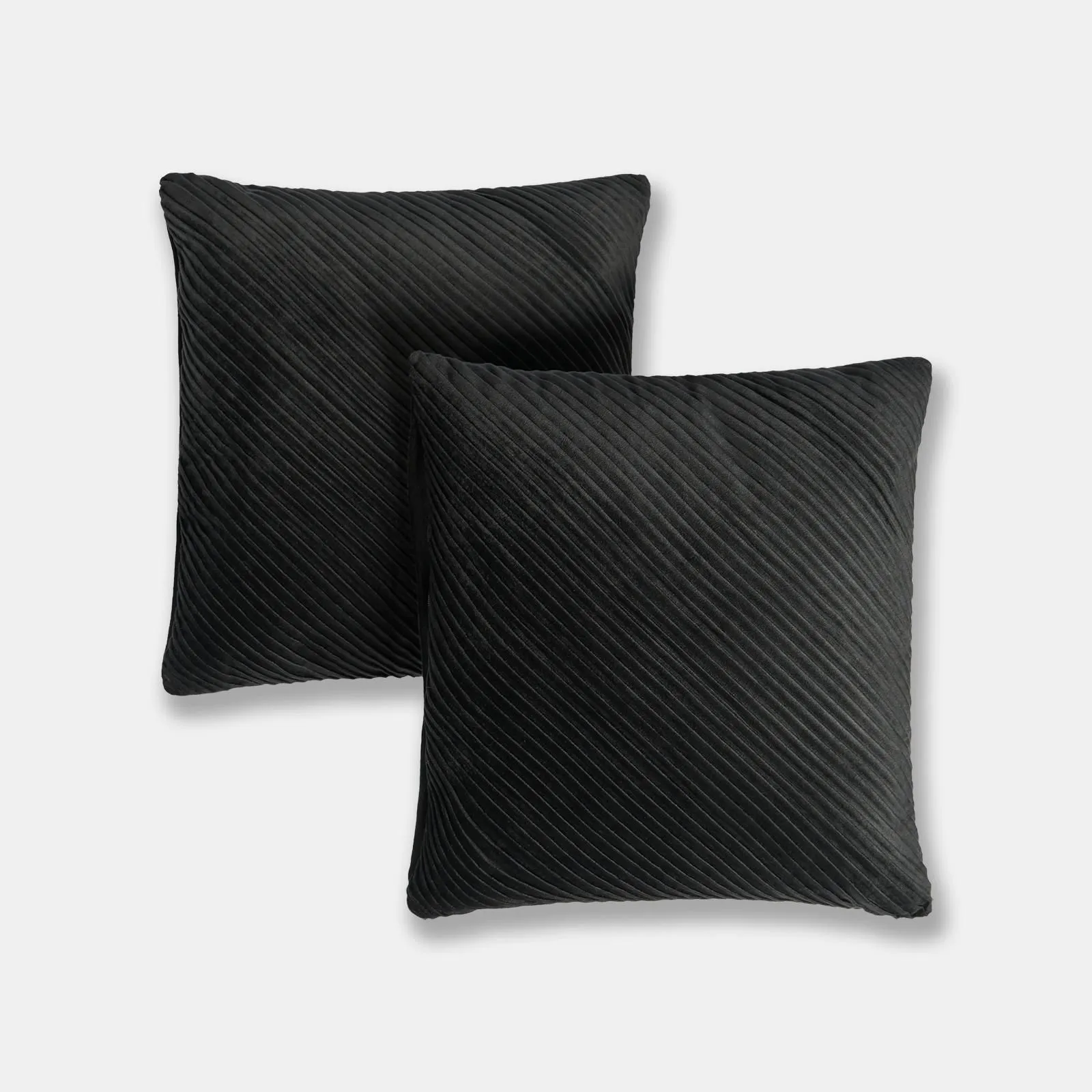 OHS 2 Pack Pleated Velvet Cushion Covers with Invisible Zipper in Black