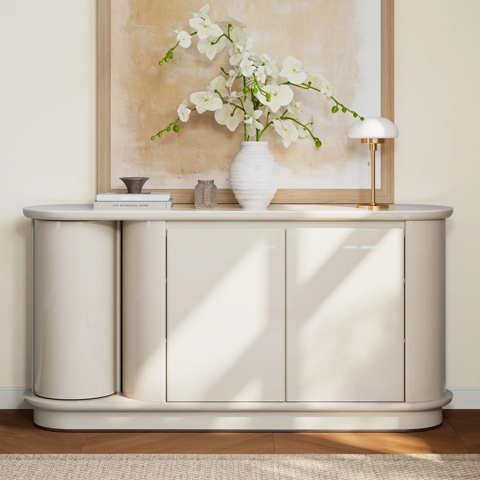 Modern 160 cm Faux Travertine Sintered Stone Sideboard